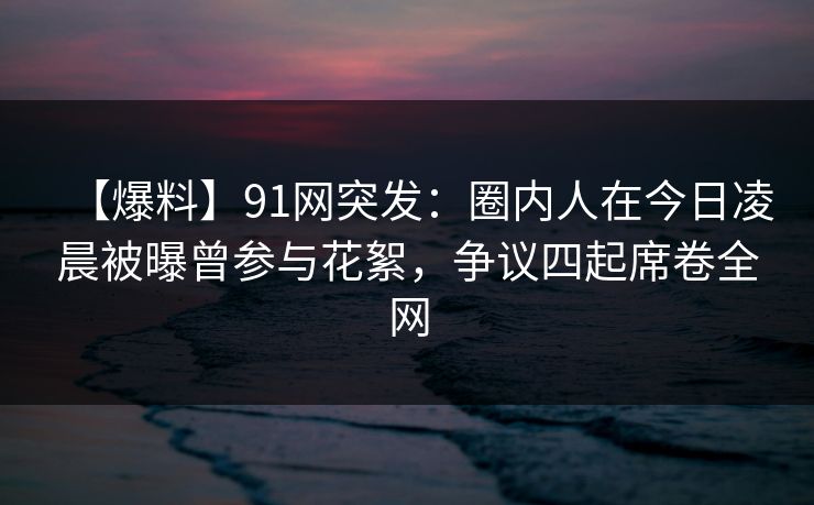 【爆料】91网突发：圈内人在今日凌晨被曝曾参与花絮，争议四起席卷全网